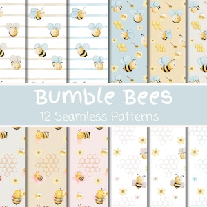 12 JPG nahtlose digitale Papiere niedliches Kinderzimmer Muster Hummel digitaler Download Hintergrund Aquarell Baby Bienen Papier Handwerk Scrapbook Seiten