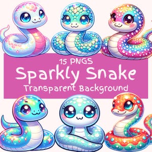 Pacchetto di clipart di serpenti scintillanti 15 PNG, carino serpente scintillante, arte digitale, rettile, clip art per progetti digitali, scrapbooking, uso commerciale