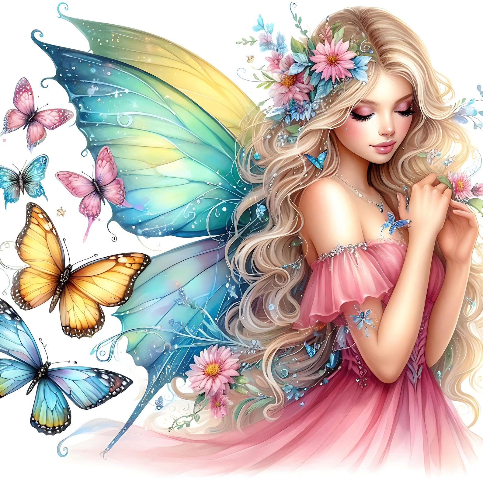 12 JPG Butterfly Fairy Clipart Bundle Watercolor Magical Fantasy Floral ...
