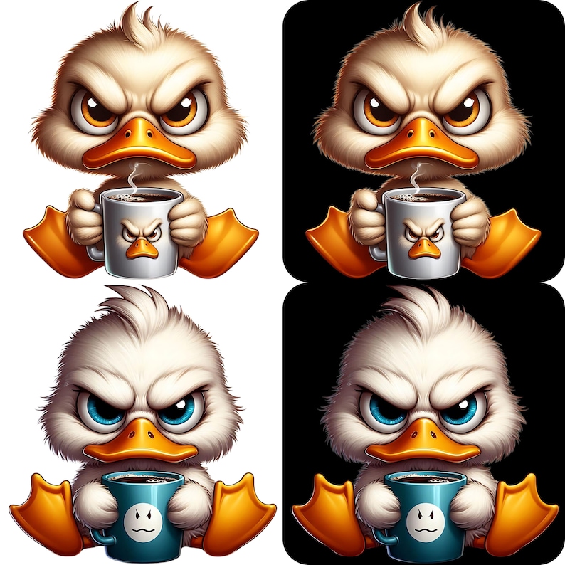 Grumpy Ducklings Clipart Bundle 15 PNG High Quality Cute Quirky Morning ...