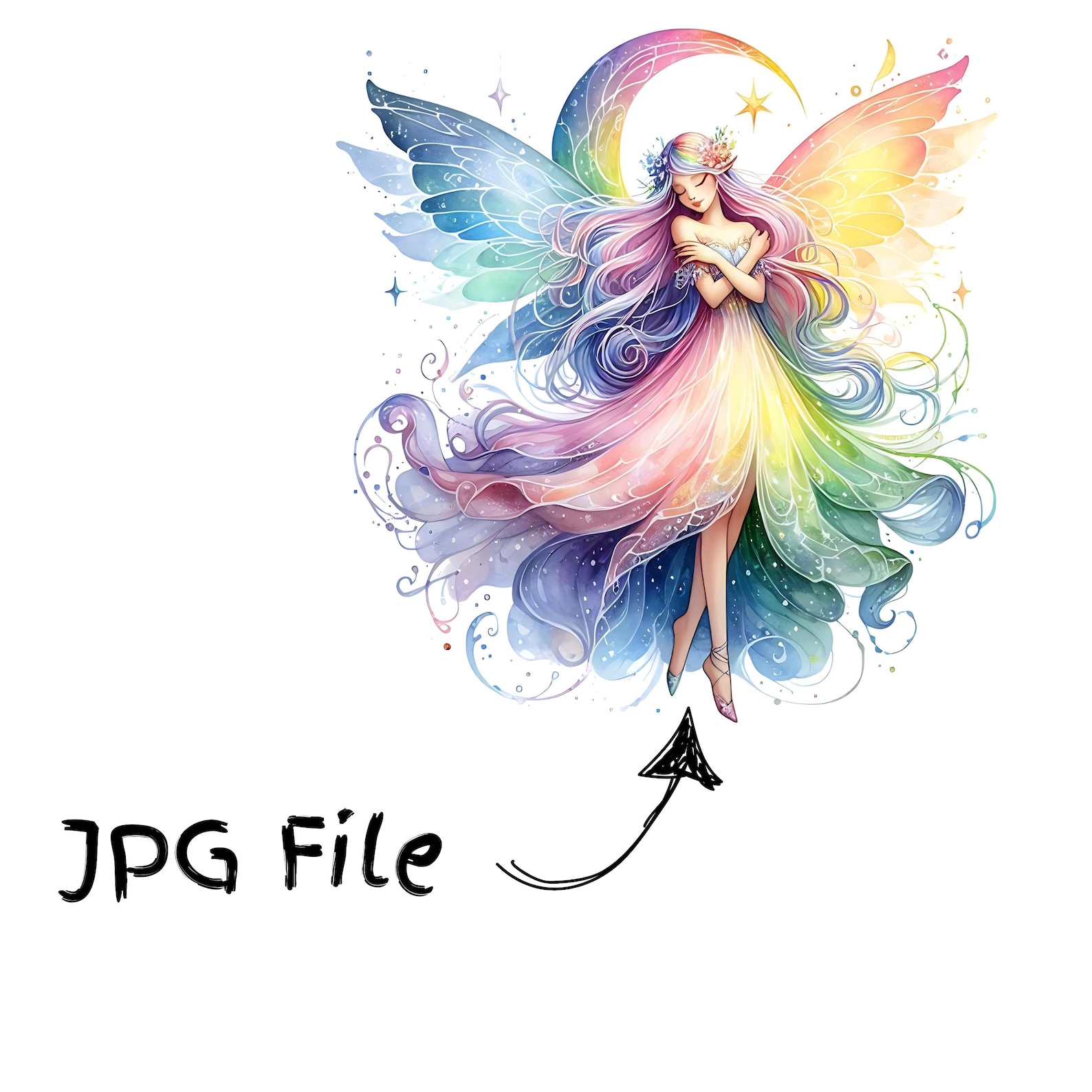 12 JPG Fantasy Rainbow Fairy Clipart Bundle Cute Watercolor Pastel ...