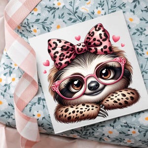 Cute Sloth Girl Clipart Bundle 12 PNG High Quality Watercolor Coquette Bow Coffee Girly Sloth Printable Stickers Digital Crafting Downloads image 8