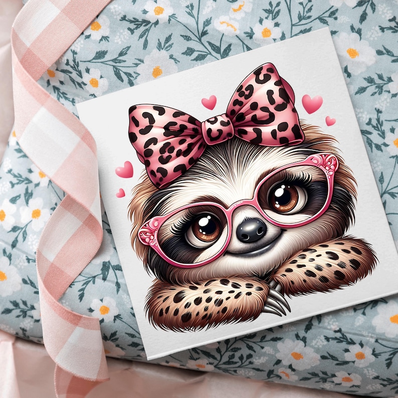 Cute Sloth Girl Clipart Bundle 12 PNG High Quality Watercolor Coquette Bow Coffee Girly Sloth Printable Stickers Digital Crafting Downloads image 8