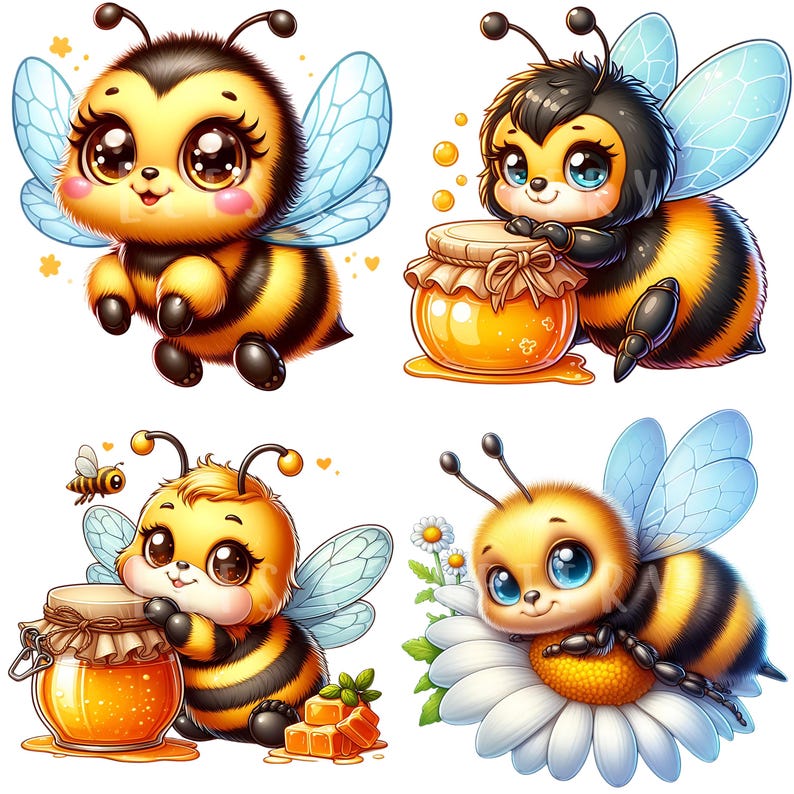 Baby Bee Clipart Bundle 12 PNG High Quality Watercolor Honey Bumble Bee ...