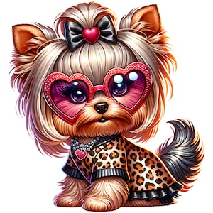15 JPG Glamorous Yorkie Clipart Bundle Cute Yorkshire Terrier Digital Art Pack Adorable Dog Breed Designs Scrapbook Commercial Use