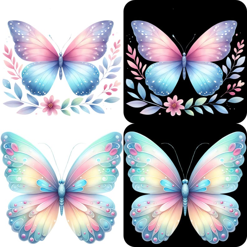 Pastel Butterfly Clipart Bundle 15 PNG High Quality Watercolor Cute Soft Butterfly Digital Download Printable Files Scrapbooking Graphics image 3