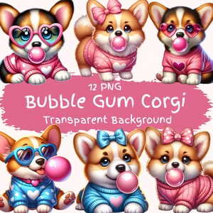 Bubble Gum Corgi Clipart Bundle 12 PNG High Quality Cute Pink Puppy Corgi Digital Download Printable Art Files Digital Crafting Card Making