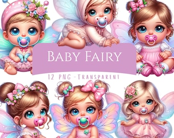 Baby Fairy Clipart Bundle 12 PNG High Quality Watercolor Cute Little Fairy Digital Download Printable Fantasy Baby Shower Girl Paper Crafts