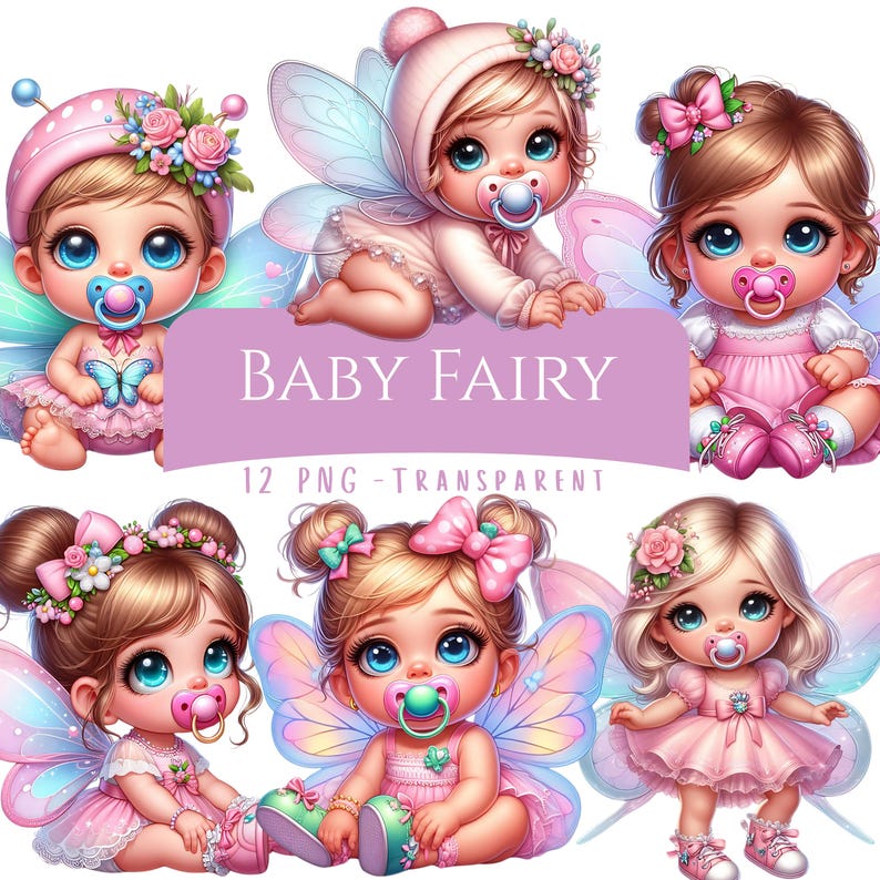 Baby Fairy Clipart Bundle 12 PNG High Quality Watercolor Cute Little ...