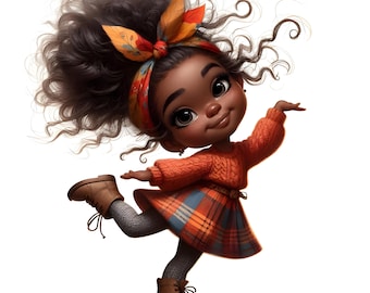 15 JPG Funny Fall African Girl Clipart Bundle High Quality Autumn Girl Digital Download Fall Junk Journal Quirky Black Girl Printable Images