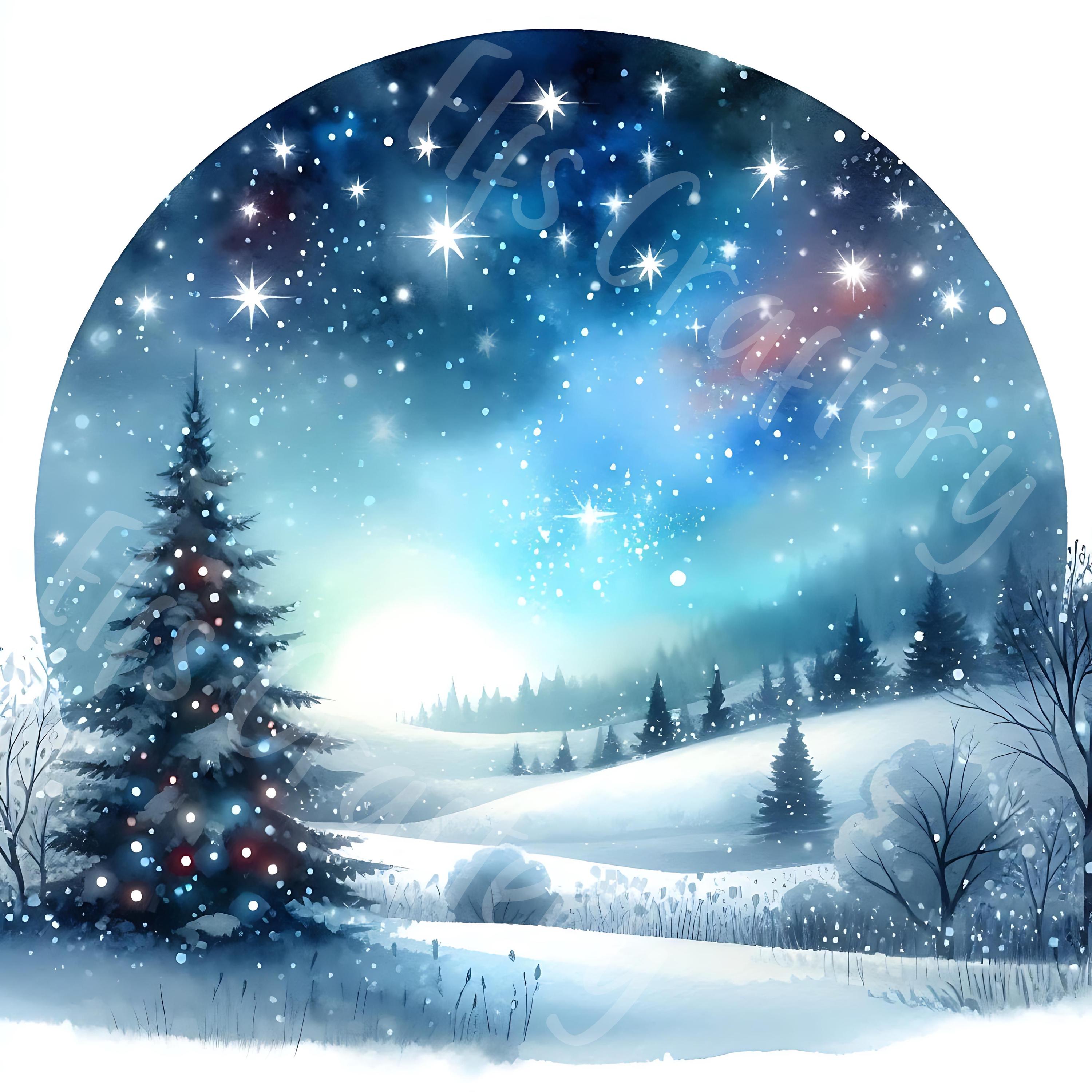 15 JPG Starry Night Christmas Digital Art Bundle Watercolor