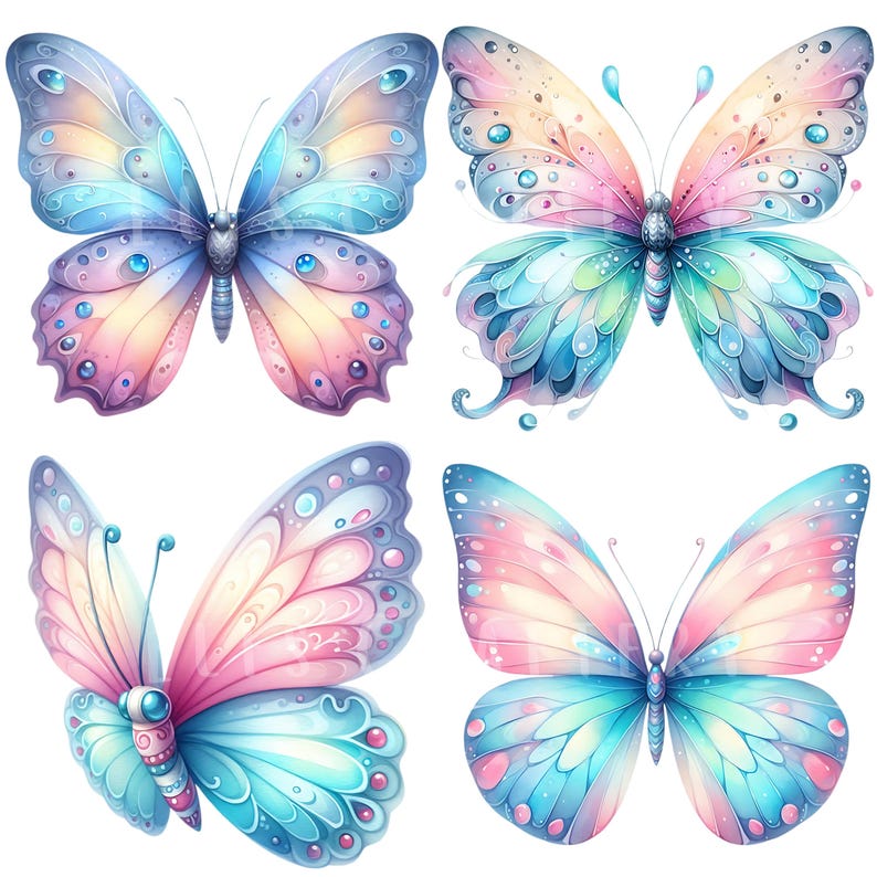Pastel Butterfly Clipart Bundle 15 PNG High Quality Watercolor Cute Soft Butterfly Digital Download Printable Files Scrapbooking Graphics image 5