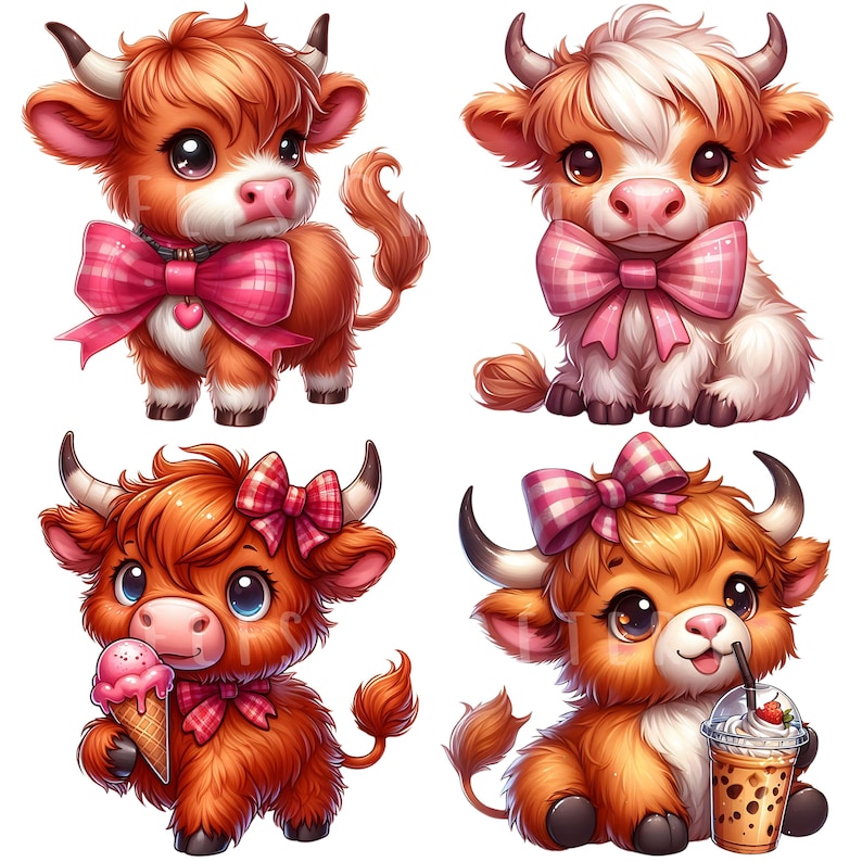 Girly Highland Cow Clipart Bundle 15 PNG High Quality Cartoon Cute Pink girly-highland-cow-clipart-bundle-15-png-high-quality-cartoon-cute-pink