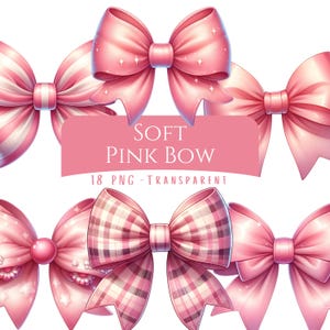 Soft Pink Bow Clipart Bundle 18 PNG Digital Download Printable Rose Gold Plaid Coquette Bow Ribbons Digital Graphics  Pack Cute Printables
