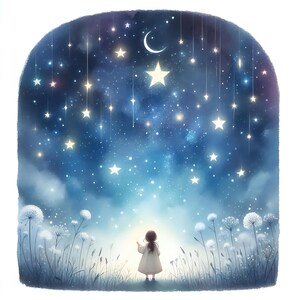 Lot de 15 oeuvres d'art numérique nuit étoilée JPG aquarelle nuit magique étoiles paysage téléchargement numérique céleste rêveur observation des étoiles enfant JPG
