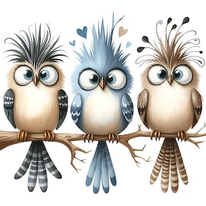 15 JPG Little Branch Birds Clipart Bundle Acquerello Quirky Bird Download Digitale Simpatico Uccellino su Albero Pagine Stampabili Carta Artigianato Scrapbook