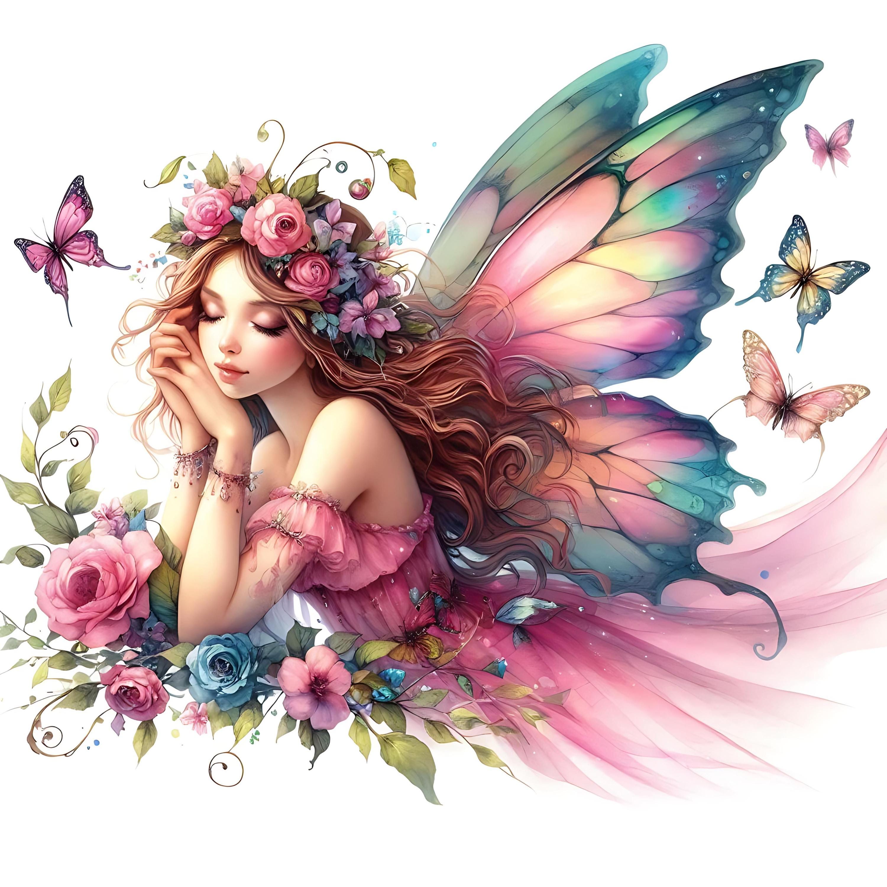 12 JPG Butterfly Fairy Clipart Bundle Watercolor Magical Fantasy Floral ...