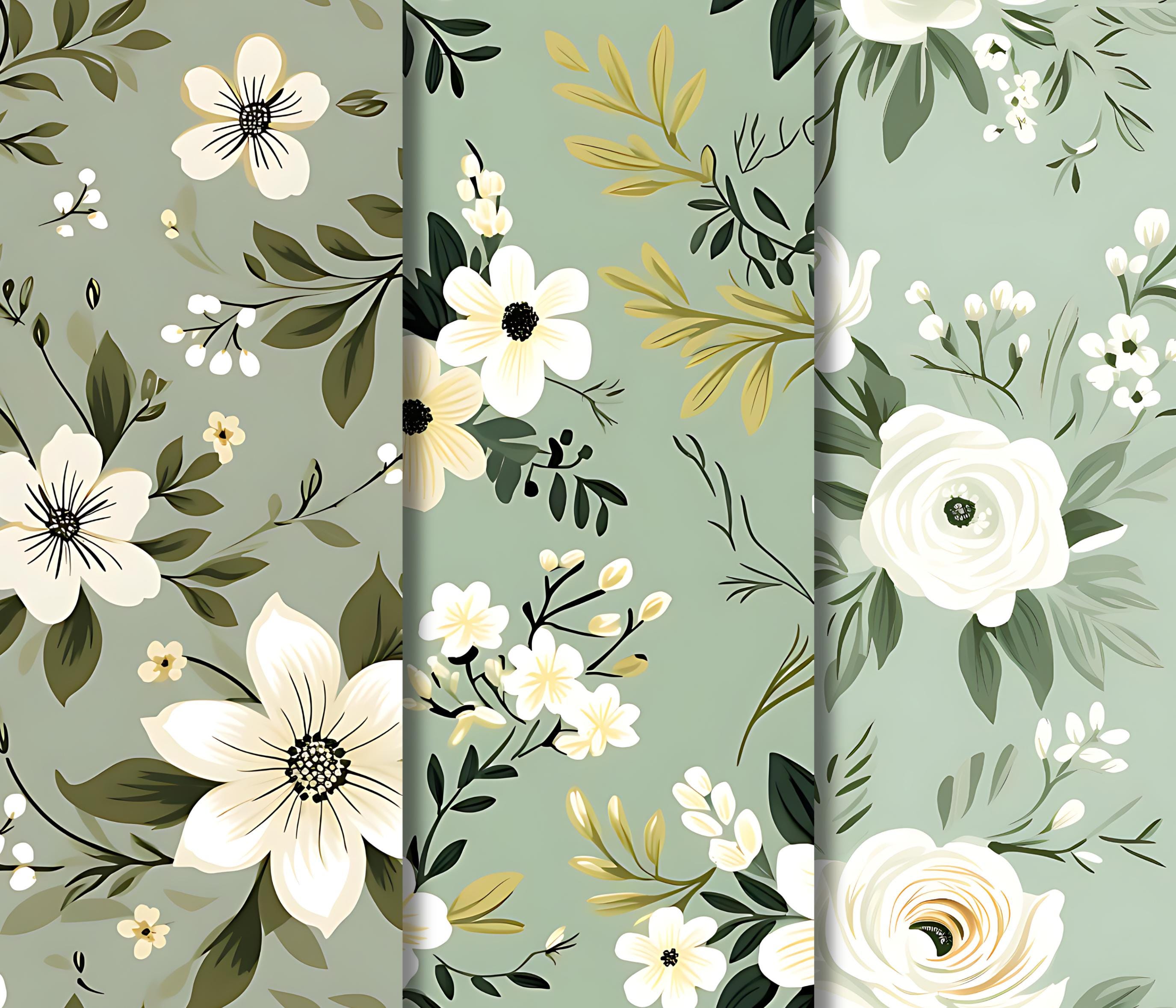 Seamless Sage Green Flower Digital Paper 22 PNG & JPG Files Digital ...