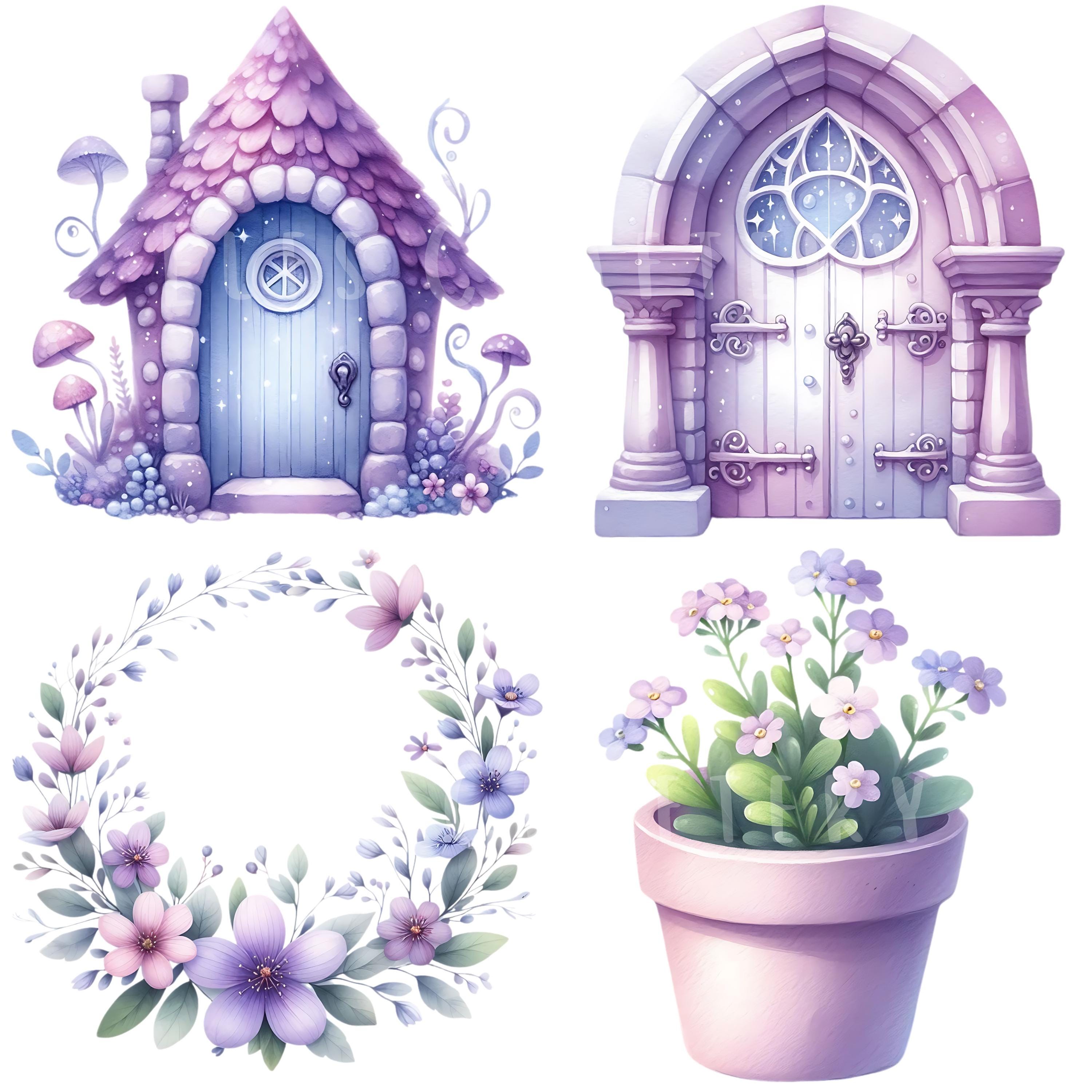 Purple Fairy Garden Clipart Bundle 50 PNG Watercolor Fairy Fantasy ...