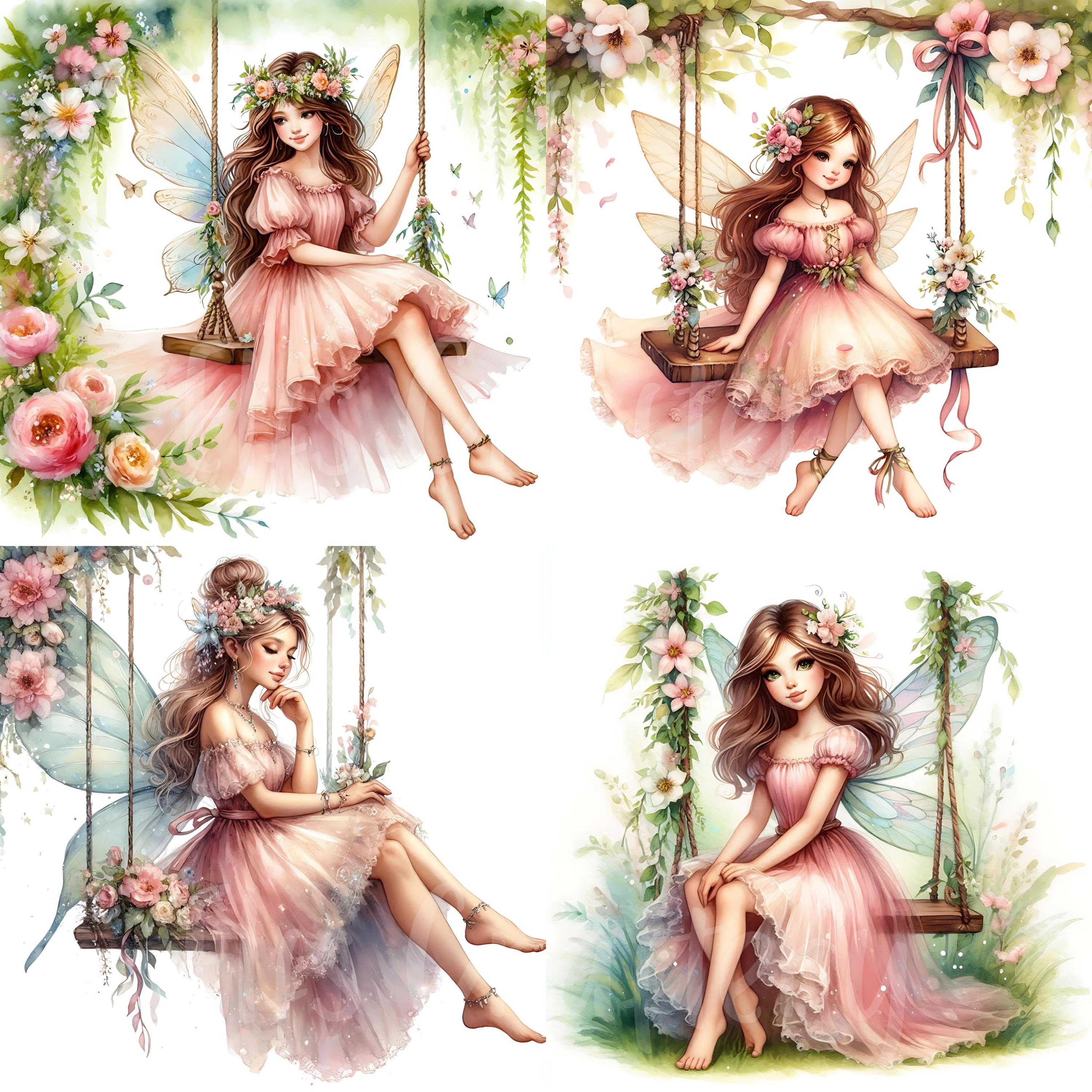 15 JPG Pink Summer Fairy Clipart Bundle Watercolor Floral Fairy Digital ...