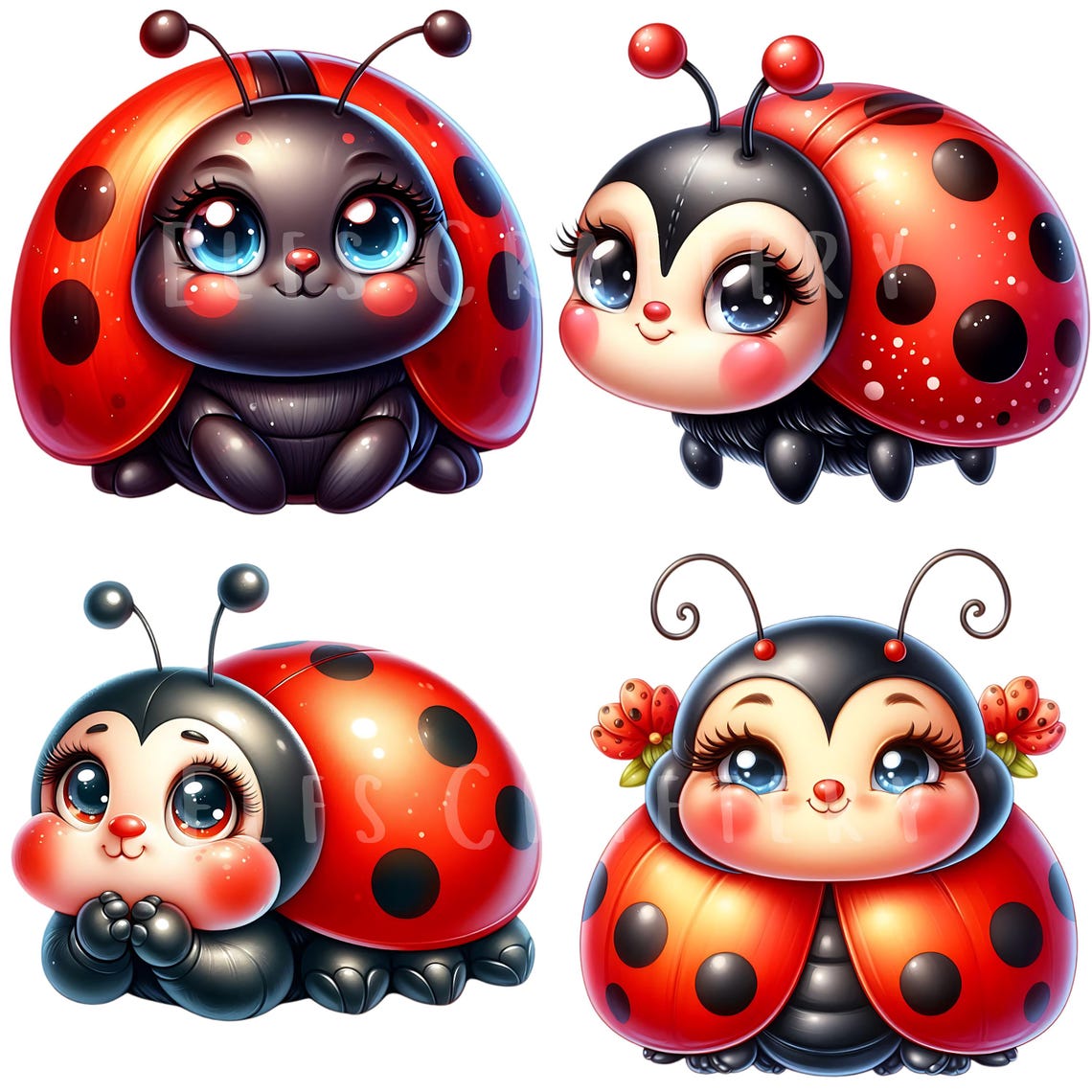 Little Ladybug Clipart Bundle 15 PNG High Quality Cartoon Cute Ladybug ...