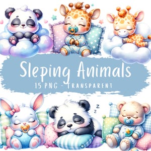 Slapende dieren clipartbundel 15 PNG schattige kinderkamerdieren print digitale download clip art babyshower printables babydieren stickers