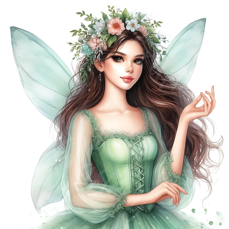 15 JPG Light Green Fairy Clipart Bundle Watercolor Magical Fantasy ...