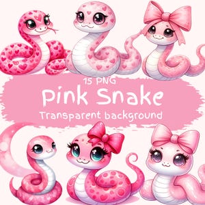 Rosa Schlange Clipart Bundle 15 PNG hochwertige niedliche Aquarell Schlange digitaler Download druckbare Pastell Reptil Baby-Dusche Schlange-Liebhaber Kunst