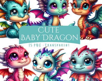 15 PNG schattige baby draak clipartbundel, mythisch wezen, digitale download, kinderfeest afdrukbaar, plakboek, ongewenste dagboek