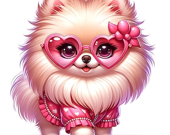 15 JPG Glamorous Pomeranian Clipart Bundle Cute Pom Pom Digital Art Pack Adorable Dog Breed Designs Junk Journal Scrapbook Commercial Use