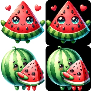 Watermelon Character Clipart Bundle 15 PNG High Quality Kawaii Watermelon Fruit Digital Art Watercolor Fruit Ilustrations Printable Graphics image 3