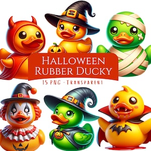 Halloween Rubber Ducky Clipart Bundle 15 PNG Spooky Cute Halloween Duck Paper Crafts Costume Halloween Party Printables Paper Crafts PNG&#39;s