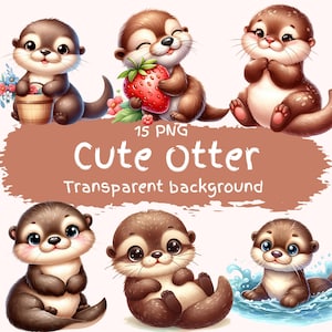 Süße Otter Clipart Bundle 15 PNG hohe Qualität Aquarell Wald Baby Tier Otter Digitaler Download süße Meerestiere süße Kinder Printables