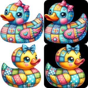 Patchwork Rubber Ducky Clipart Bundle 12 PNG High Quality Watercolor Quilted Rubber Jeep Ducks Digital Download Printable Art Files image 3