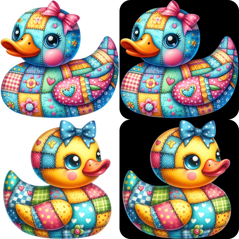 Patchwork Rubber Ducky Clipart Bundle 12 PNG High Quality Watercolor Quilted Rubber Jeep Ducks Digital Download Printable Art Files image 3