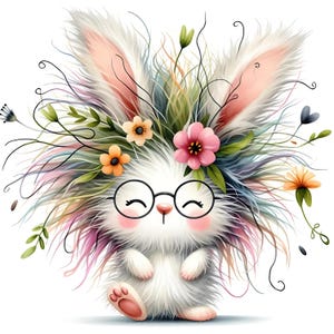 15 JPG Quirky Flower Bunny Clipart Bundle Watercolor Quirky Bunny Download Cute Rabbit Funny Woodland Printable Floral Animal Paper Crafts