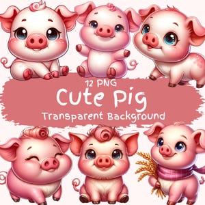 Niedliches Schwein Clipart Bundle 12 PNG Cartoon süße kleine Ferkel Digital Download Kunst Illustrationen Druckbare Tiere auf dem Bauernhof Digitale Kunst Png-Dateien