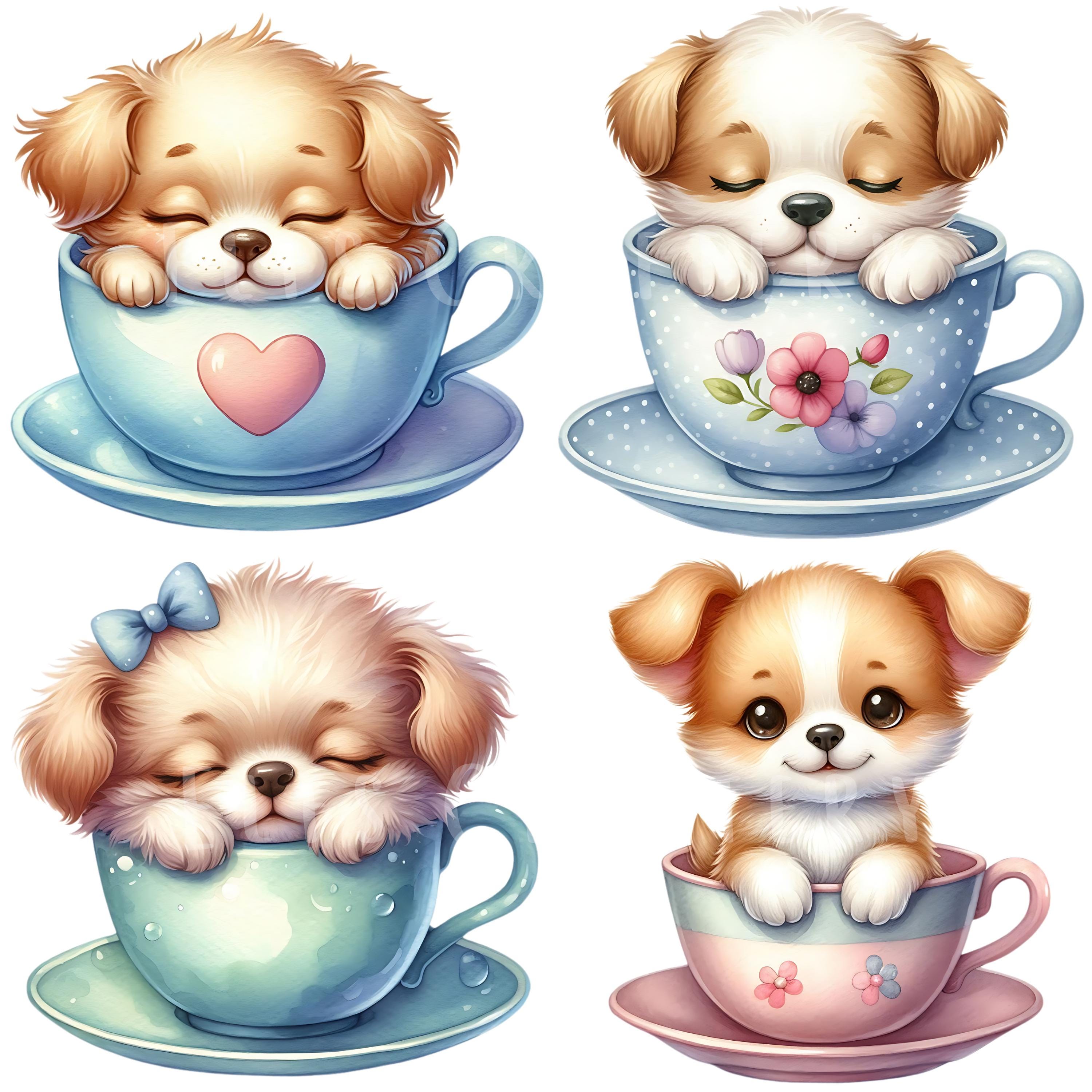 Teacup Puppies Clipart Bundle 15 PNG Cute Watercolor Floral Vintage ...
