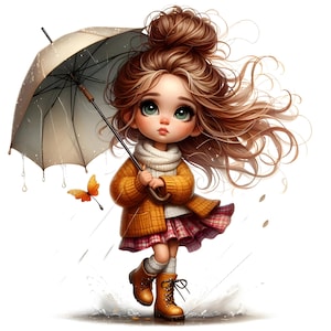 15 JPG Regnerischer Herbst Clipart Bundle Hochwertige Herbst Mädchen Digitaler Download Herbst Junk Journal Schrullig Herbst Mädchen Herbst Regen druckbare Bilder