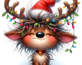 15 JPG Quirky Christmas Reindeer Clipart Bundle Watercolor Funny Christmas Printable Quirky Woodland Images Printable Christmas Junk Journal