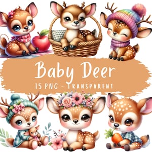 Baby Deer Clipart Bundle 15 PNG High Quality Cute Floral Woodland Deer Digital Download Paper Crafts Junk Journal Printable Stickers PNG&#39;s