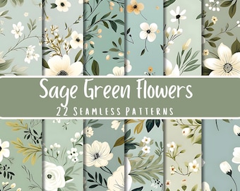 Nahtlos Salbei Grüne Blume Digitales Papier 22 PNG- und JPG-Dateien Digitales Basteln Papier Florales nahtloses Muster Scrapbook Papiere Hintergrund