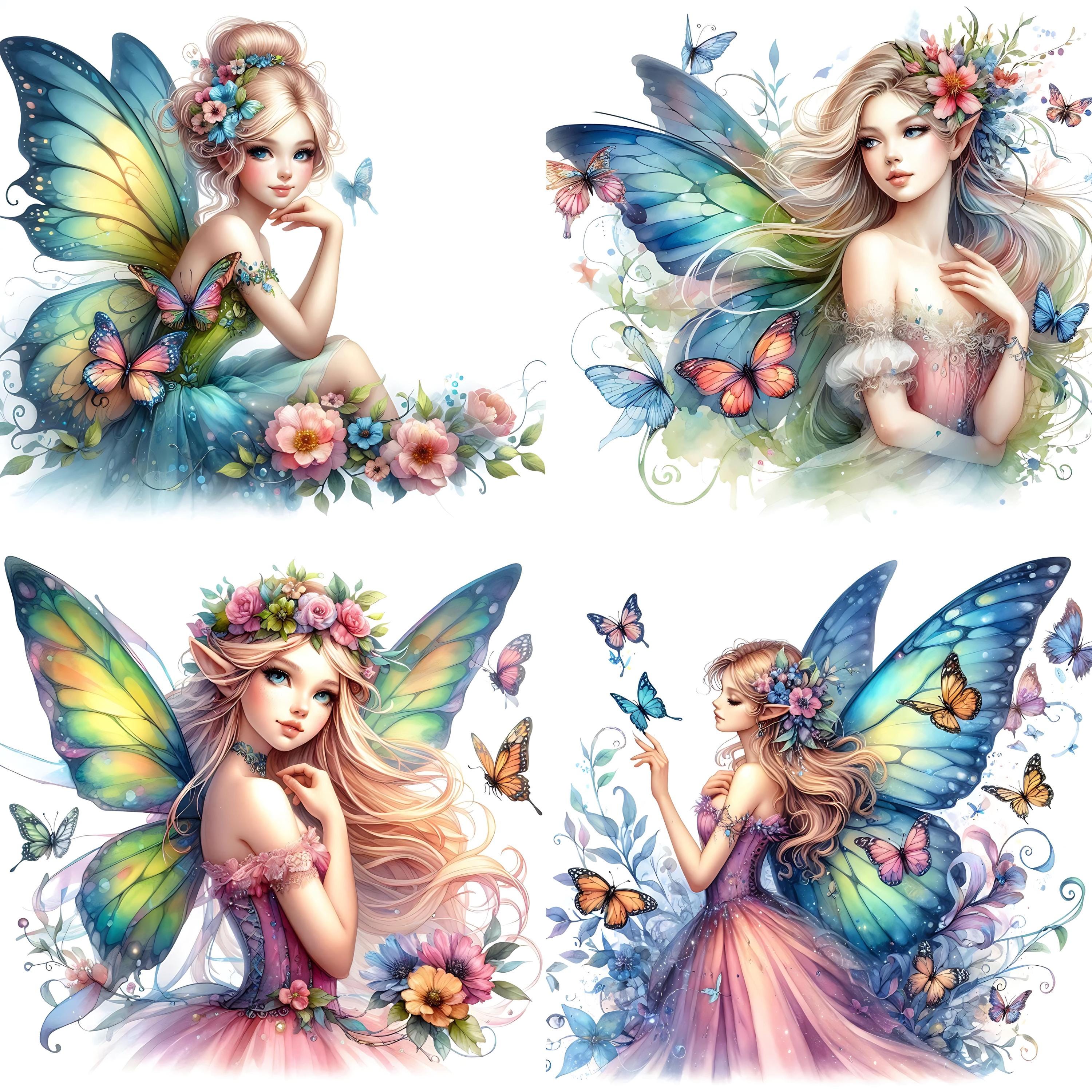 12 JPG Butterfly Fairy Clipart Bundle Watercolor Magical Fantasy Floral ...