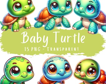 Babyschildpad clipart bundel 15 PNG schildpad digitale illustraties reptiel afdrukbare ambachten schattige dieren clipart voor kinderen Scapbook commercieel gebruik