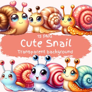 Niedliche Schnecke Clipart Bundle 15 PNG hochwertige Cartoon Baby Schnecke digitaler Download druckbare Aufkleber Schnecke Liebhaber Clip Art Vorschule Freunde