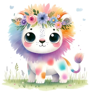 15 JPG Little Whimsy Lion Clipart Bundle Watercolor Cute Pastel Quirky Safari Digital Download Clip Art Printable Whimsical Nursery Decor
