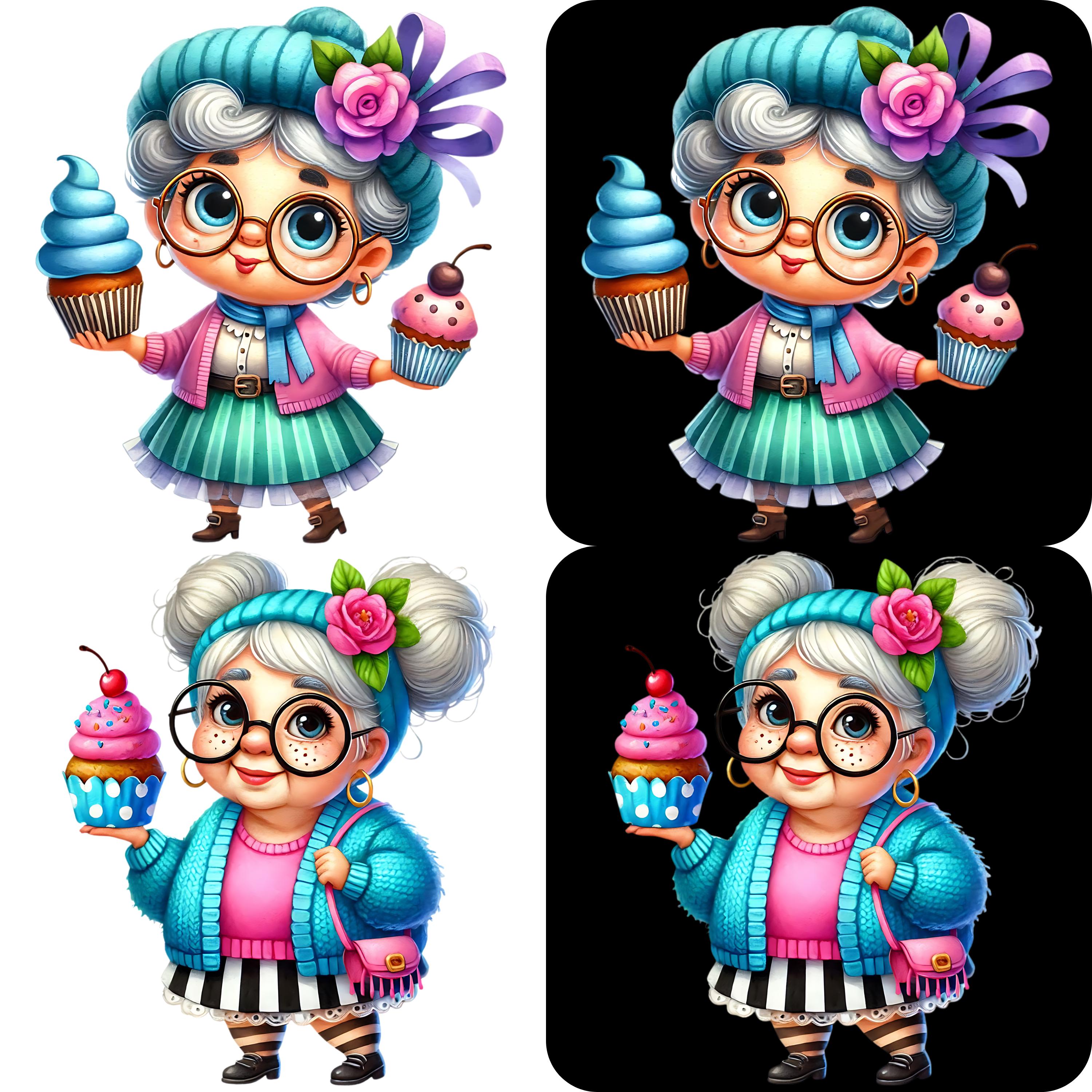 Quirky Old Lady Clipart Bundle 15 PNG High Quality Watercolor Quirky ...
