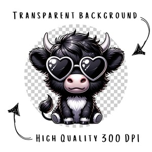 Black Highland Cow Clipart Bundle 12 PNG Cute Baby Highland Cow Digital ...