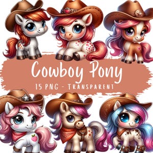 Cowboy pony clipartbundel 15 PNG hoge kwaliteit aquarel cowboy dier digitale download schattige pony afdrukbare kaarten ongewenste dagboekkunst