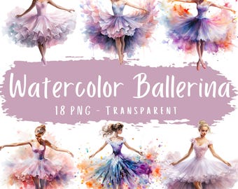 Watercolor Ballerina Clipart Bundle 18 PNG Ballerina Dancing Clip Art Cute Watercolor Dancing Girl Watercolor Balet Png Commercial Use